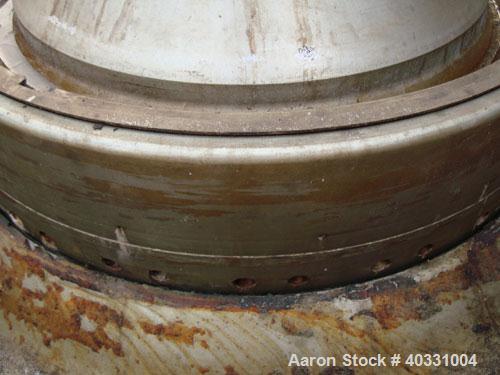 Used Westfalia separator, type RSA60-01-076. Material of construction is 316 stainless steel. Max bowl speed 6450 rpm by a 22.5 hp/15 kw-380 volt/50 cycle/3 ph motor. Includes sludge tank.