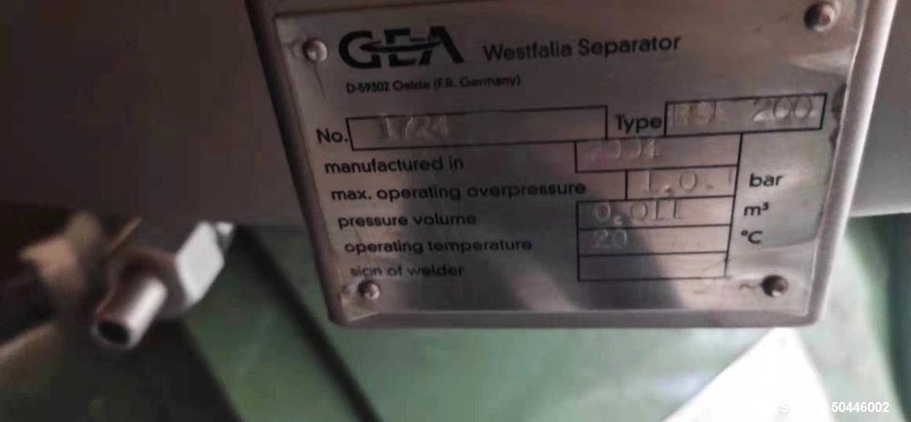 Unused- Westfalia RSE-200-01-776 Desludging Refining Disc Centrifuge