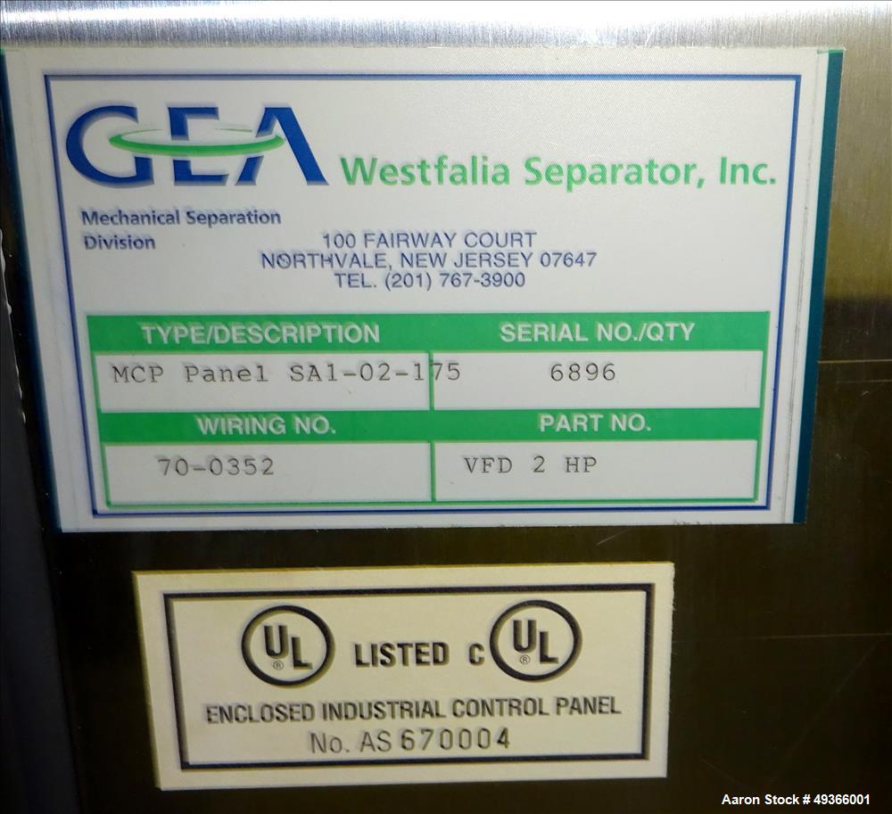 Used- Westfalia SA-1-02-175 Desludger Disc Centrifuge.