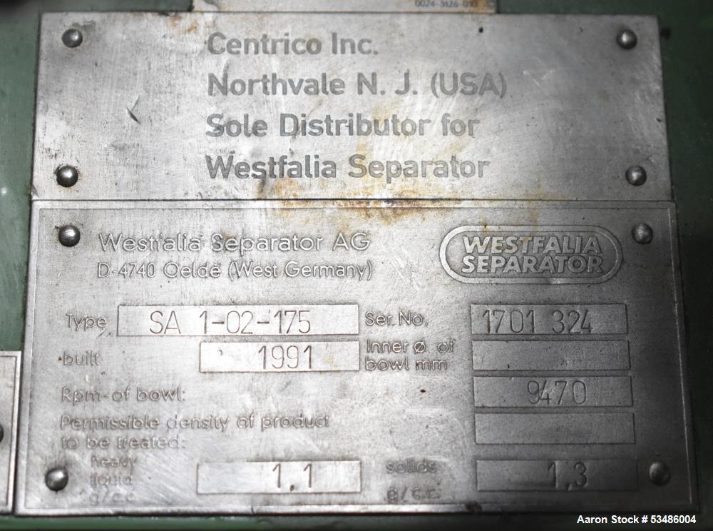 Westfalia SA 1-02-175 Desludger Disc Centrifuge