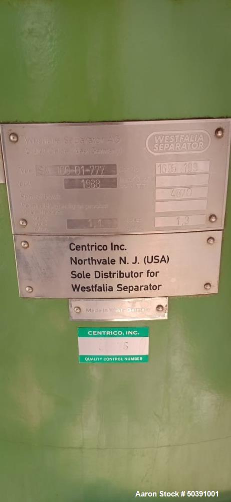 Used Westfalia SA-100-01-777 Desludger Disc Centrifuge