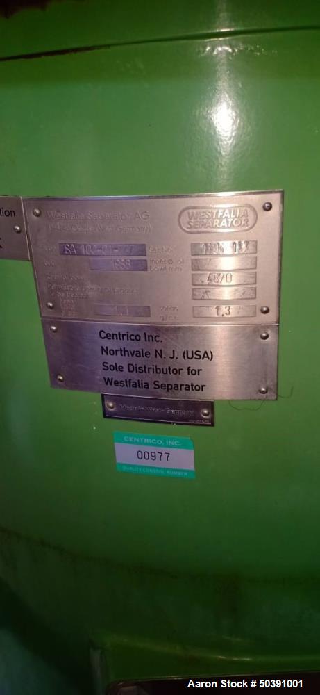 Used Westfalia SA-100-01-777 Desludger Disc Centrifuge
