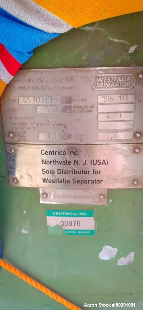 Used Westfalia SA-100-01-777 Desludger Disc Centrifuge