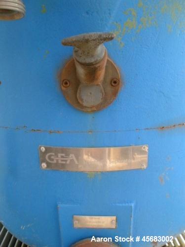 Used Westfalia SA-100 Desludger Disc Centrifuge. 316 Stainless steel construction (product contact areas). Separator design (liquid/liquid/solids separation). Centripetal pump and gravity overflow li...