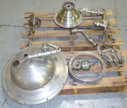 Used Westfalia SA-14-06-076 Desludger Disc Centrifuge, 316 stainless steel construction on product contact areas. Maximum bowl speed 7560 rpm, clarifier design (liquid/solids), centripetal pump liqui...