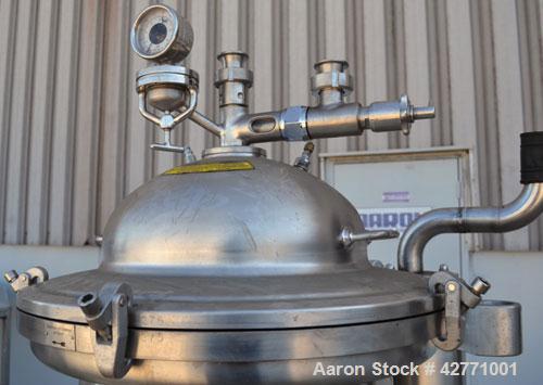 Used Westfalia SA-14-06-076 Desludger Disc Centrifuge, 329 Stainless steel construction on product contact areas. Maximum bowl speed 7560 rpm, clarifier design (liquid/solids separation), centripetal...