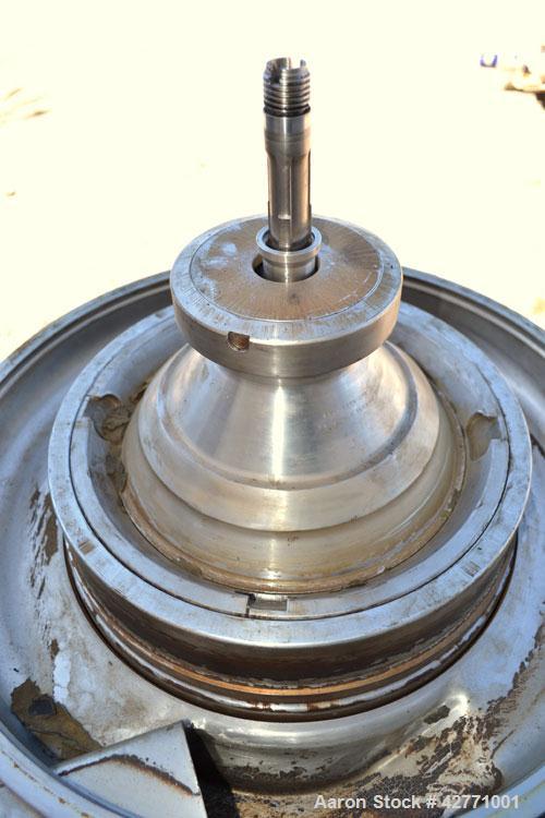 Used Westfalia SA-14-06-076 Desludger Disc Centrifuge, 329 Stainless steel construction on product contact areas. Maximum bowl speed 7560 rpm, clarifier design (liquid/solids separation), centripetal...