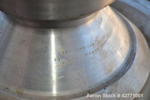 Used Westfalia SA-14-06-076 Desludger Disc Centrifuge, 329 Stainless steel construction on product contact areas. Maximum bowl speed 7560 rpm, clarifier design (liquid/solids separation), centripetal...