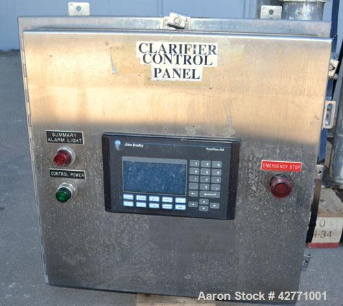 Used Westfalia SA-14-06-076 Desludger Disc Centrifuge, 329 Stainless steel construction on product contact areas. Maximum bowl speed 7560 rpm, clarifier design (liquid/solids separation), centripetal...