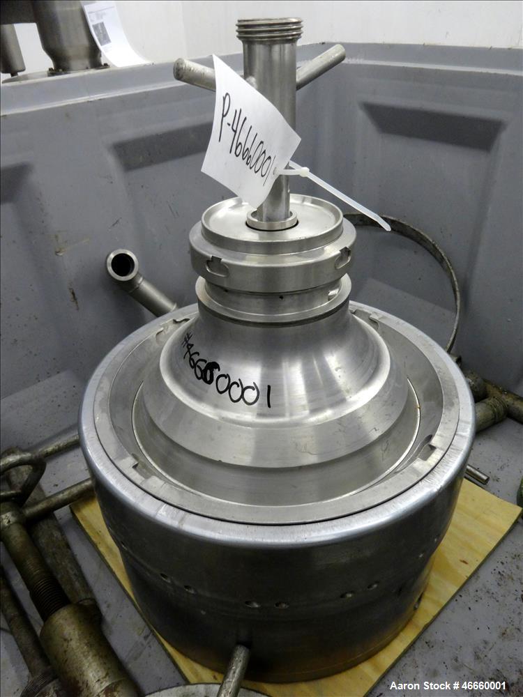 Used Westfalia SA-20-03-076 Desludger Disc Centrifuge. 316/329 Stainless steel construction on product contact areas, separator design (liquids/liquids/solids), heavyphase centripetal pump liquid dis...