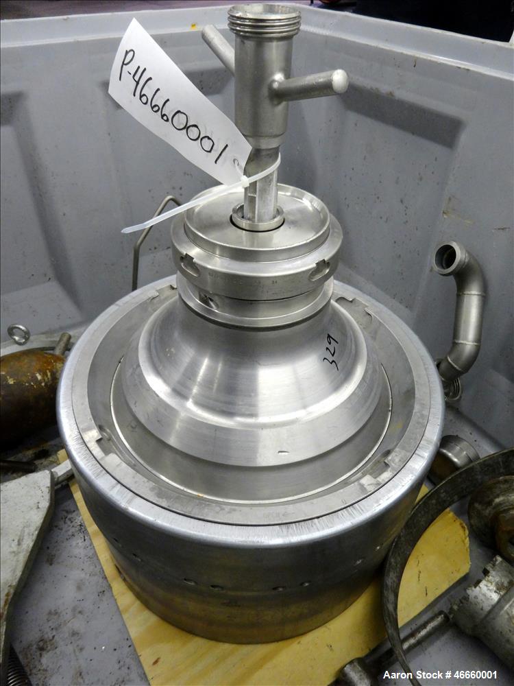 Used Westfalia SA-20-03-076 Desludger Disc Centrifuge. 316/329 Stainless steel construction on product contact areas, separator design (liquids/liquids/solids), heavyphase centripetal pump liquid dis...