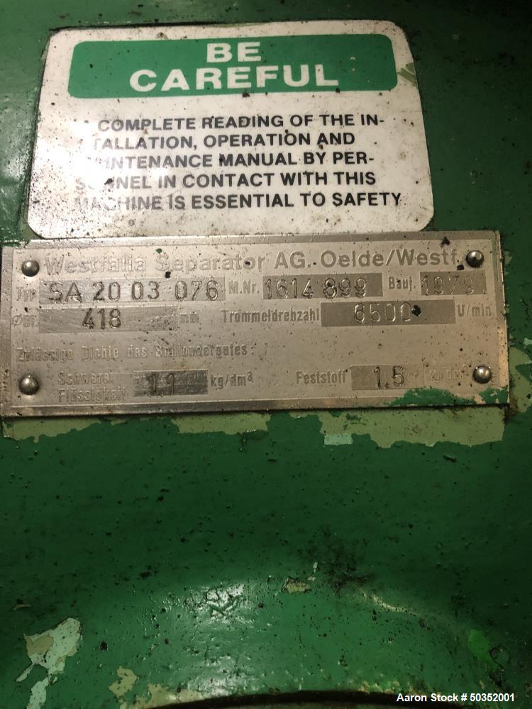 Used Westfalia SA-20-03-076 Desludger Disc Centrifuge