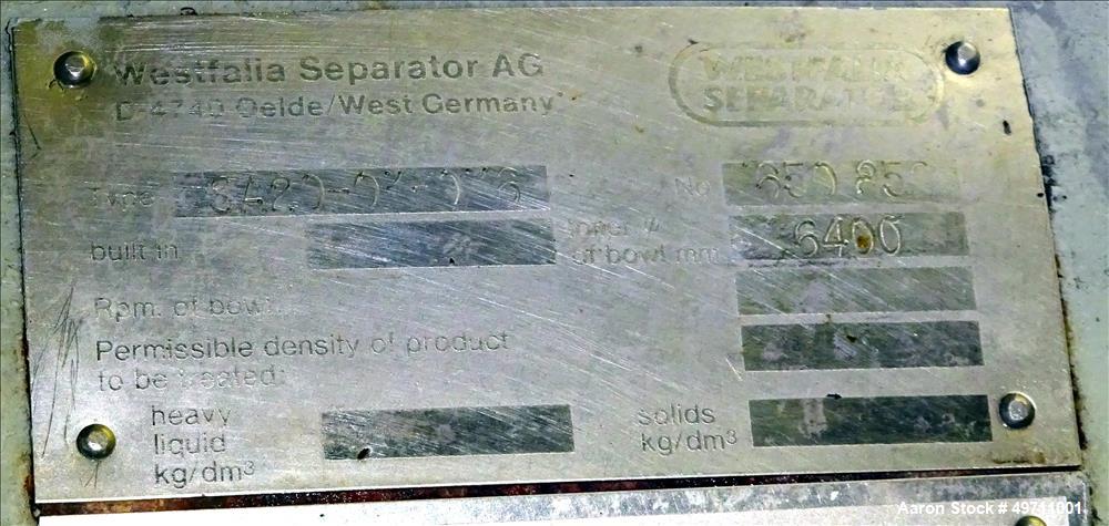 Used Westfalia SA-20-03-076 Desludger Disc Centrifuge.