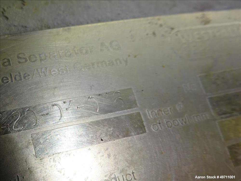 Used Westfalia SA-20-03-076 Desludger Disc Centrifuge.