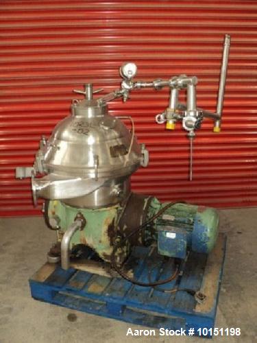 Used- Westfalia SA-20-06-076 Desludger Disc Centrifuge. Stainless steel construction (product contact areas), max bowl speed...