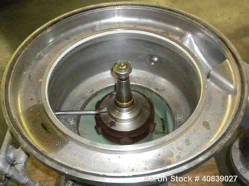 Used Westfalia SA-20-47-576 Desludger Disc Centrifuge. 316 stainless steel construction (product contact areas), max bowl speed 6400 rpm, hydrohermetic design, clarifier design, centripetal pump liqu...