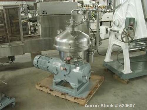 USED: Westfalia SA-20-03-076 desludger disc centrifuge. Stainless steel construction on product contact areas, separator design, heavyphase centripetal pump liquid discharge, light phase gravity over...