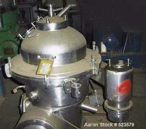 USED: Westfalia MSA-20-06-076 desludger disc centrifuge. 316 stainlesssteel construction on product contact areas, max bowl speed 5850 rpm,clarifier design, centripetal pump liquid discharge, timed s...