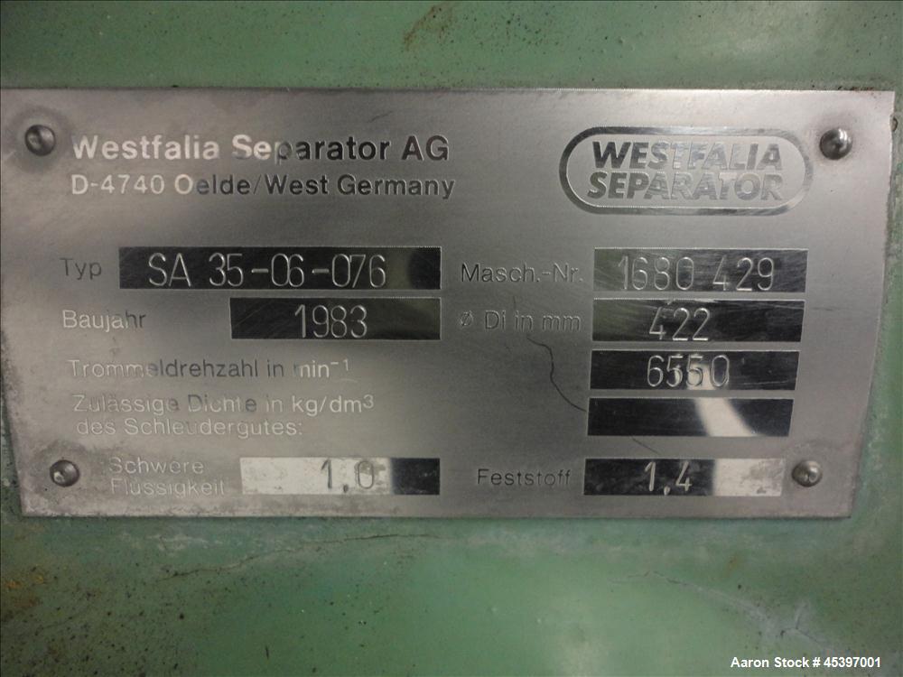 Used Westfalia SA-35-06-076 Desludger Disc Centrifuge