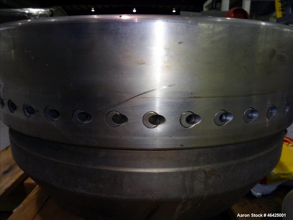 Used Westfalia SA-35-36-076 Desludger Disc Centrifuge. 316 stainless steel (product contact areas), 6550 rpm maximum bowl speed, clarifier design (liquid/solids separation), centripetal pump liquid d...