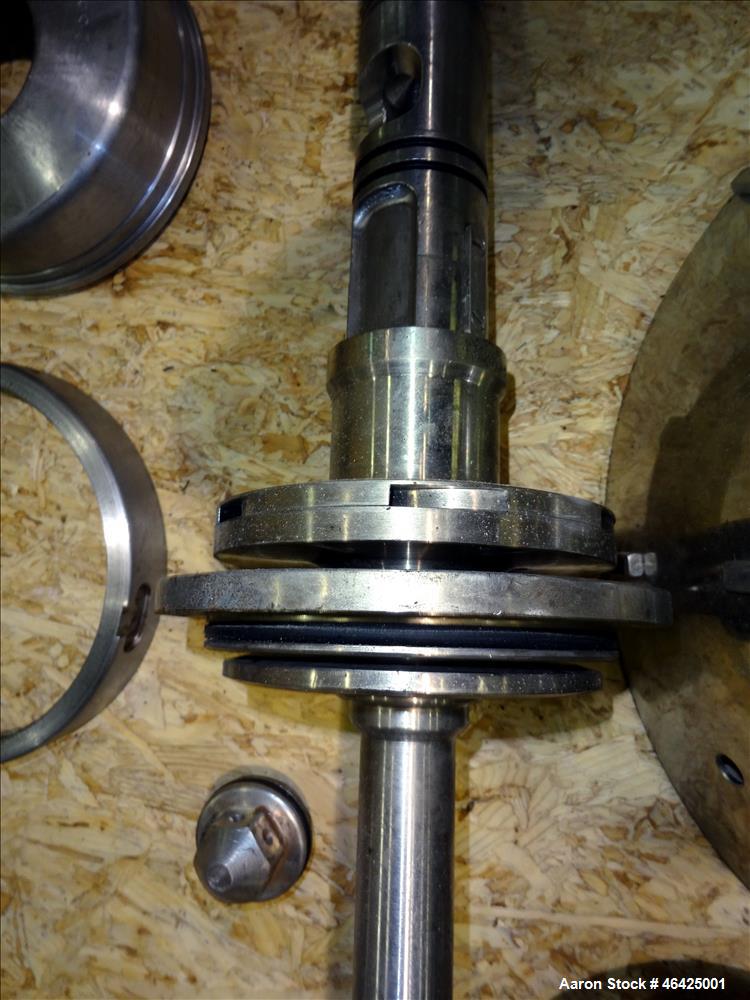 Used Westfalia SA-35-36-076 Desludger Disc Centrifuge. 316 stainless steel (product contact areas), 6550 rpm maximum bowl speed, clarifier design (liquid/solids separation), centripetal pump liquid d...