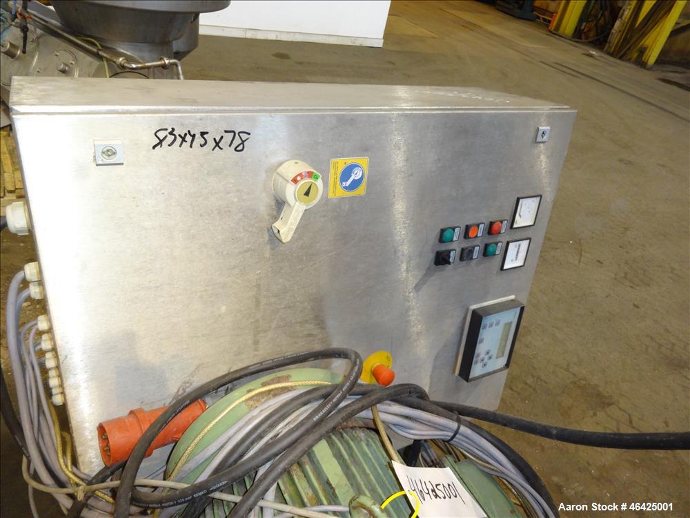 Used Westfalia SA-35-36-076 Desludger Disc Centrifuge. 316 stainless steel (product contact areas), 6550 rpm maximum bowl speed, clarifier design (liquid/solids separation), centripetal pump liquid d...