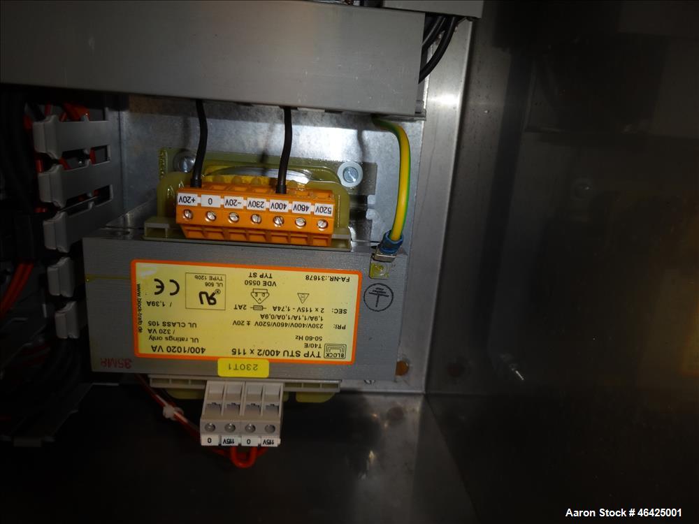 Used Westfalia SA-35-36-076 Desludger Disc Centrifuge. 316 stainless steel (product contact areas), 6550 rpm maximum bowl speed, clarifier design (liquid/solids separation), centripetal pump liquid d...