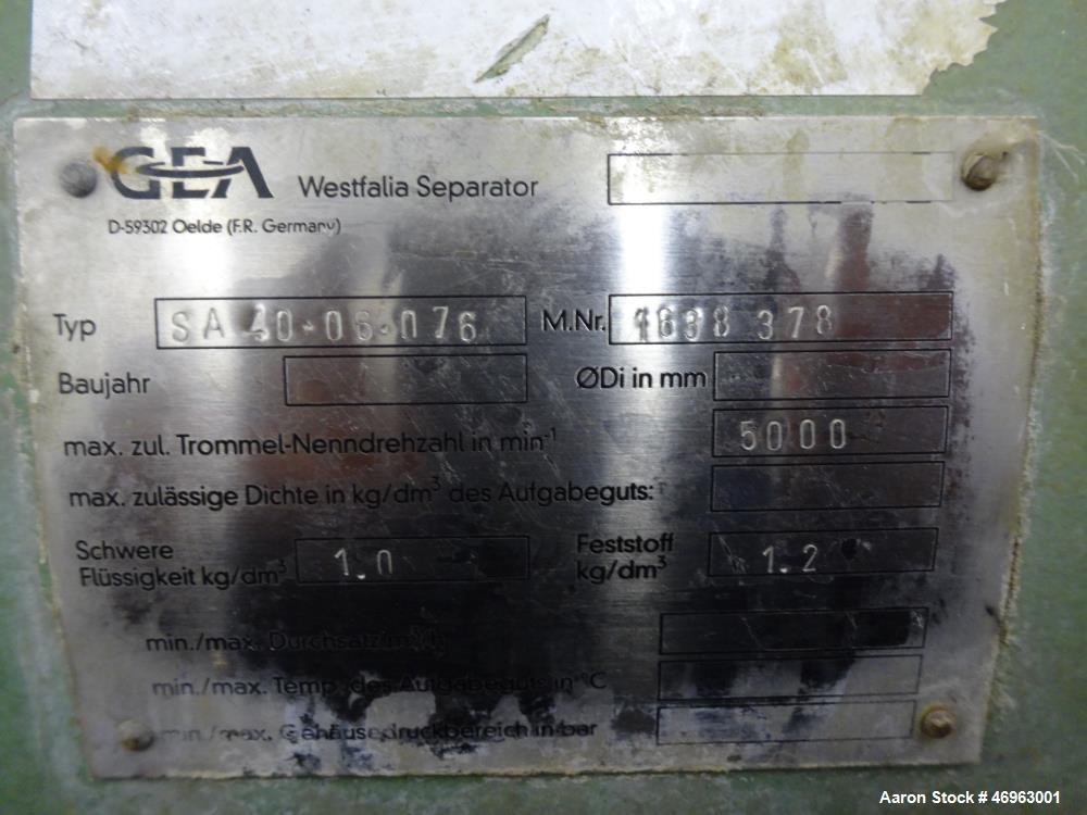 Used- Westfalia SA-40-06-076 Disc Centrifuge