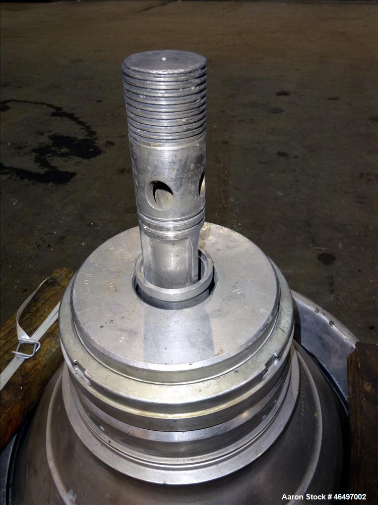 Used Westfalia SA-45-03-076 Disc Centrifuge. 316 Stainless steel construction (product contact areas). Maximum bowl speed 5000 rpm, separator design (Liquid/liquid/solids separation), heavy phase cen...