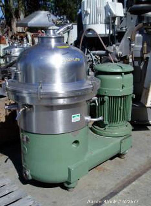 USED: Westfalia SA-60-06-177 desludger disc centrifuge. 316 stainless steel construction on product contact areas, max bowl speed 5000 rpm, centripetal pump liquid discharge, timed solid discharge, 4...