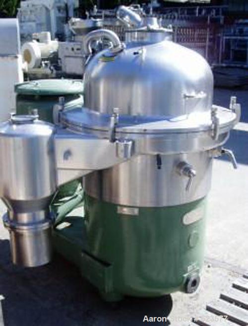 USED: Westfalia SA-60-06-177 desludger disc centrifuge. 316 stainless steel construction on product contact areas, max bowl speed 5000 rpm, centripetal pump liquid discharge, timed solid discharge, 4...