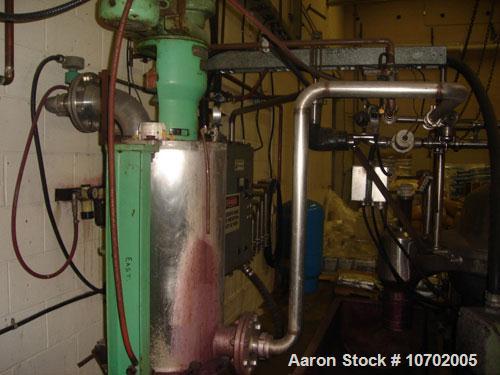 Used Westfalia SA-80-06-177 Desludger Disc Centrifuge. 316 stainless steel construction (product contact areas), clarifier design, centripetal pump liquid discharge, lube system, belt drive configura...