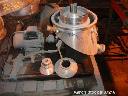 Used Westfalia SA00H-205 (SA1-02-076) Pilot Scale Desludger, Sanitary Separator Design. Maximum bowl speed 10,000 rpm, max feed rate 3.5 gpm, pump discharge on light phase. 1.5 hp motor 420/3/50/1410...