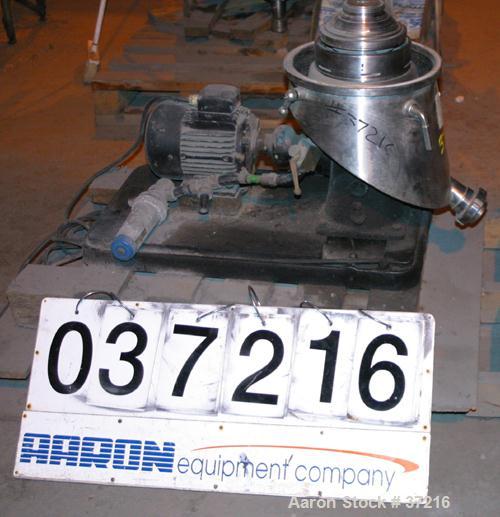 Used Westfalia SA00H-205 (SA1-02-076) Pilot Scale Desludger, Sanitary Separator Design. Maximum bowl speed 10,000 rpm, max feed rate 3.5 gpm, pump discharge on light phase. 1.5 hp motor 420/3/50/1410...