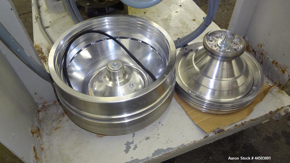 Used Westfalia SA14-06-076 Desludger Disc Centrifuge. 329 Stainless steel construction on product contact areas. Maximum bowl speed 7560 rpm, clarifier design (liquid/solids separation), centripetal ...