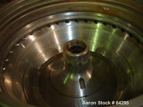 Used Westfalia SA7-06-076 Desludger Disc Centrifuge, 316 Stainless Steel Construction (Product Contact Areas). Maximum bowl speed 8400 rpm, clarifier design, centripetal pump liquid discharge. Driven...