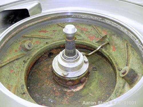 Used Westfalia SAMM 12006 Disc Centrifuge. 421 Stainless steel construction (product contact areas). Maximum bowl speed 4500 rpm, separator design, direct drive, 30 hp/22 kw drive motor (380/3/50). I...