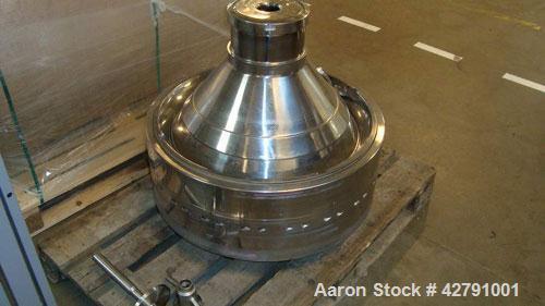 Used Westfalia SAMM 12006 Disc Centrifuge. 421 Stainless steel construction (product contact areas). Maximum bowl speed 4500 rpm, separator design, direct drive, 30 hp/22 kw drive motor (380/3/50). I...