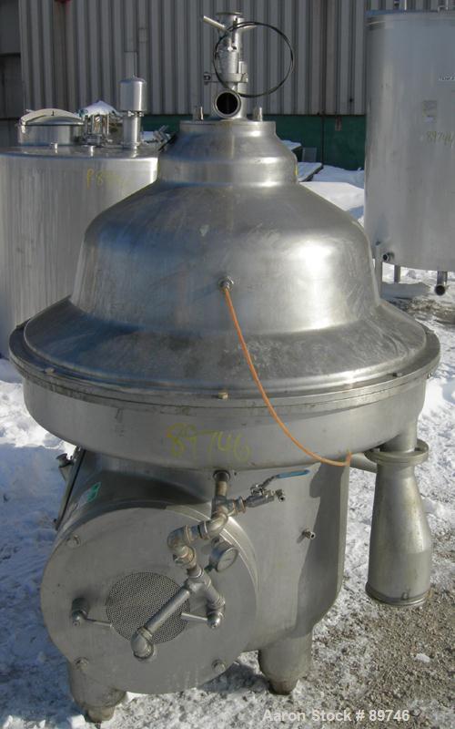 USED: Westfalia SAMM-12006 desludger disc centrifuge. 316 stainless steel construction on product contact areas, max bowl speed 4500 rpm, separator design, centripetal pump liquid discharge, 26 kw (3...