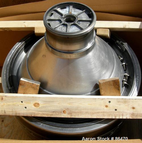 USED: Westfalia SAMM-150037 Desludger Disc Centrifuge. 316 stainless steel construction on product contact areas, max bowl speed 4500 rpm, separator design, light phase and heavy phase centripetal pu...