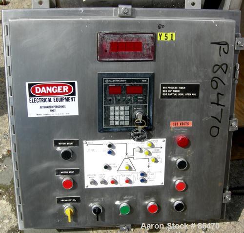 USED: Westfalia SAMM-150037 Desludger Disc Centrifuge. 316 stainless steel construction on product contact areas, max bowl speed 4500 rpm, separator design, light phase and heavy phase centripetal pu...
