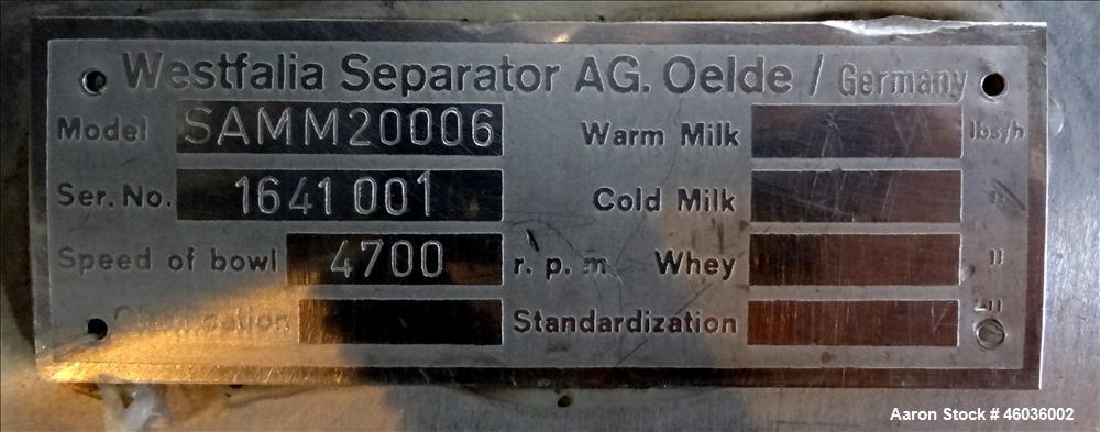 Used Westfalia SAMM-20006 Desludger Disc Centrifuge