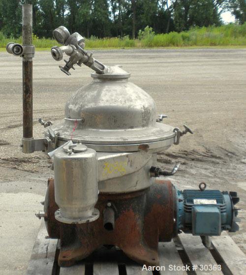 Used- Westfalia Disc Centrifuge, Model SAMN 5036, 434 Stainless Steel. Driven by a 5.5 kW bowl top, disc stack, centripetal ...