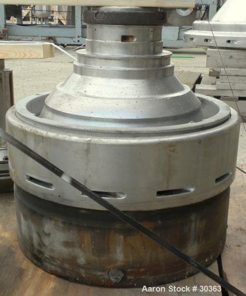 Used Westfalia Disc Centrifuge, Model SAMN 5036, 434 Stainless Steel. Driven by a 5.5 kW bowl top, disc stack, centripetal pump, splitter disc.