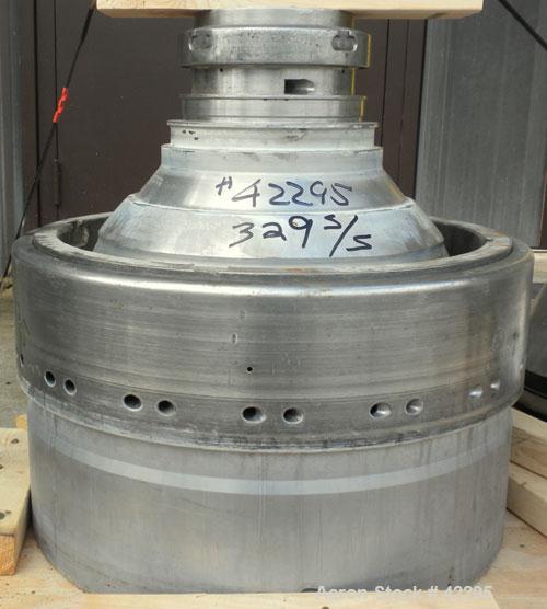 Used Westfalia Disc Centrifuge, Model SAMN-5036, 329 stainless steel. Maximum bowl speed 6500 rpm, centripetal pump liquid discharge. Direct driven by an approximately 20 hp motor.