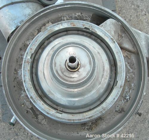 Used Westfalia Disc Centrifuge, Model SAMN-5036, 329 stainless steel. Maximum bowl speed 6500 rpm, centripetal pump liquid discharge. Direct driven by an approximately 20 hp motor.