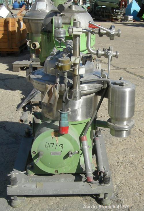 USED: Westfalia SAMR-3036 desludger centrifuge. 316 stainless steel clarifier design. Max bowl speed 7500 rpm, 7.5 kw drive motor.