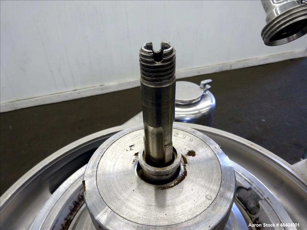 Used Westfalia SAMR-3036 Desludger Disc Centrifuge. 316 Stainless steel (product contact areas), maximum bowl speed 7500 rpm, clarifier design (liquid/solids separation), centripetal pump liquid disc...
