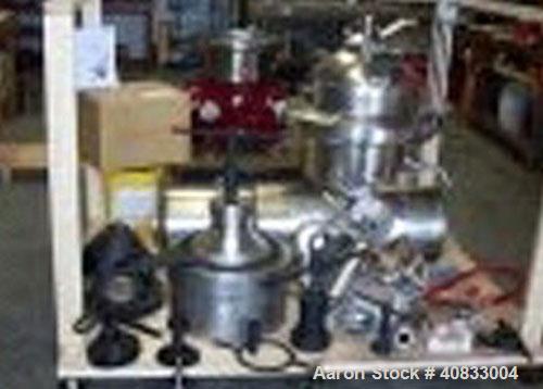 Used Westfalia SAMR-5036 Desludger Disc Centrifuge, stainless steel construction (product contact areas), centripetal pummp liquid discharge, drive motor.
