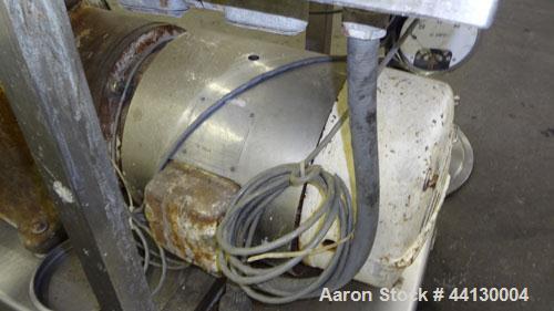 Used Westafalia SAMR 5036 Desludger Disc Centrifuge. 329 Stainless steel construction (product contact areas), maximum bowl speed 6500 rpm. Clarifier design (liquid/solids separation), centripetal pu...